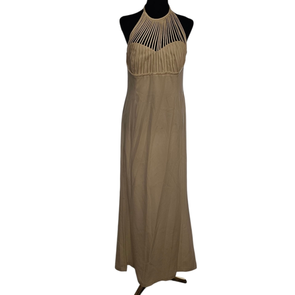 Elegant Tan Halter Maxi Dress